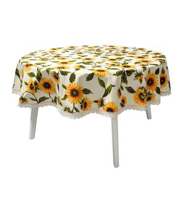 Laudlina LONETA NEW pitsiga, D170cm, päevalilled, 50% polüester, 50% puuvill, kangas 424