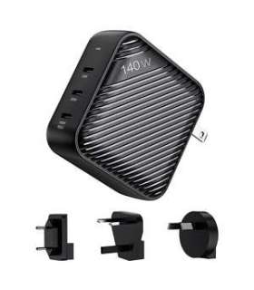 Wall charger INVZI GanHub 3x USB-C, 140W, EU/UK/AU/US (black)