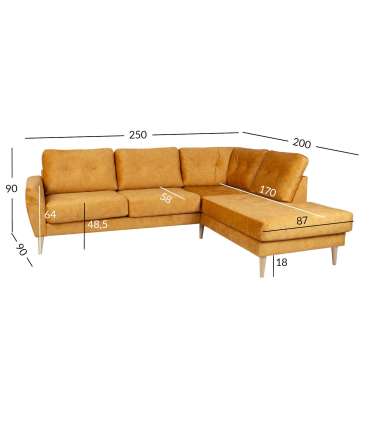 Nurgadiivan HEIVI PN 250x200/90xH90cm, kollane samet