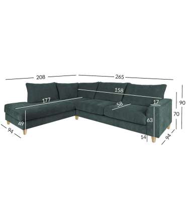 Nurgadiivan LAYLA VN 265x94x208xH90cm, roheline