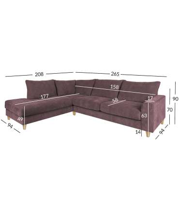 Nurgadiivan LAYLA VN 265x94x208xH90cm, hallikasroosa