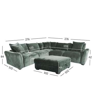 Nurgadiivan ja tumba DIVI 2176x276x102xH84cm, mündiroheline