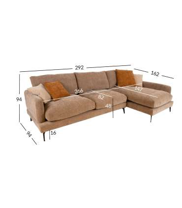 Nurgadiivan DAISY PN 292x94/162xH94cm, beež