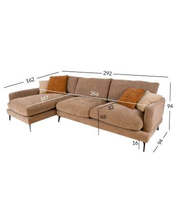 Nurgadiivan DAISY VN 292x162/94xH94cm, beež