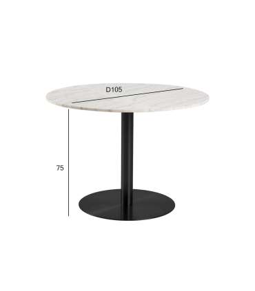 Söögilaud CORBY D105xH75cm, valge marmor/must