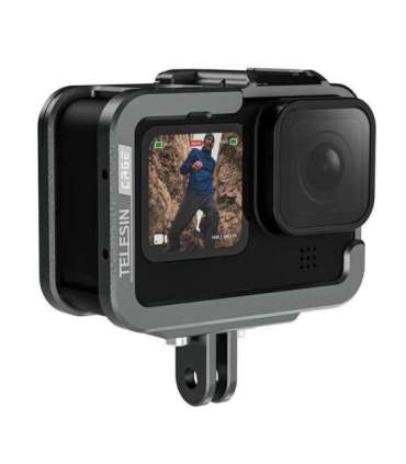 TELESIN Aluminum cage for GoPro Hero 12/11/10/9 +vertical adapter