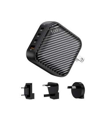 INVZI GanHub 3x USB-C + USB wall charger, 100W, EU/UK/AU/US (black)