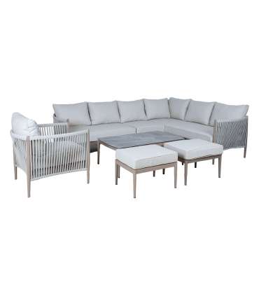 Aiamööblikomplekt MEDINA laud, nurgadiivan, tugitool ja 2 tumbat