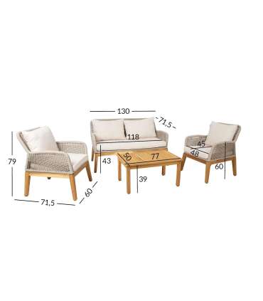 Aiamööblikomplekt FLORIDA laud, diivan ja 2 tugitooli, beež