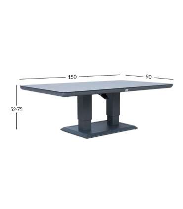 Laud TOMSON 150x90xH52-75cm, tumehall klaasplaadiga