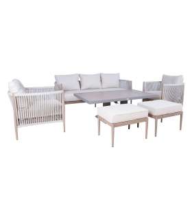 Aiamööblikomplekt MEDINA laud, diivan, 2 tugitooli ja 2 tumbat, beež