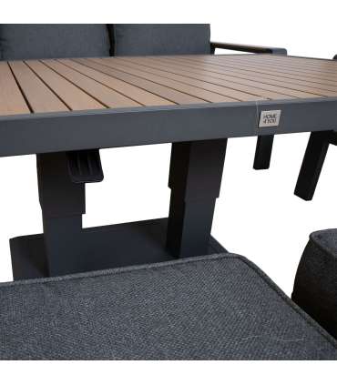 Aiamööblikomplekt PARKER laud, diivan, 2 tugitooli ja 2 tumbat, hall