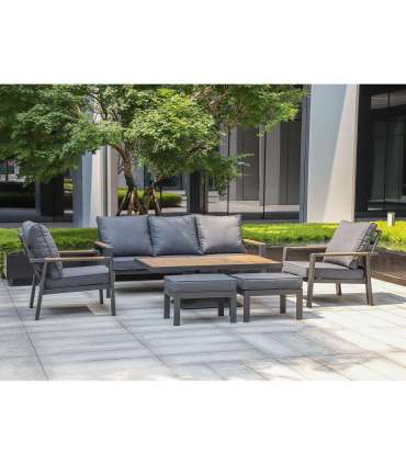 Aiamööblikomplekt PARKER laud, diivan, 2 tugitooli ja 2 tumbat, hall