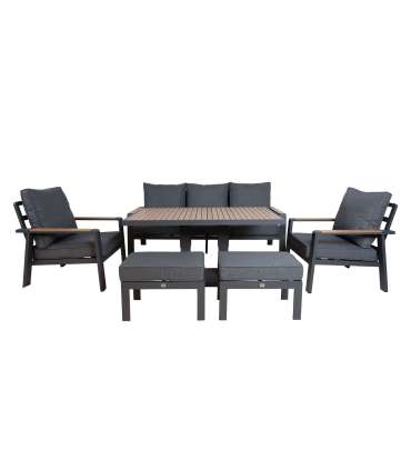 Aiamööblikomplekt PARKER laud, diivan, 2 tugitooli ja 2 tumbat, hall