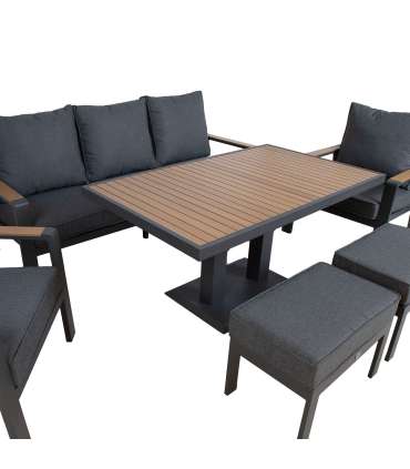 Aiamööblikomplekt PARKER laud, diivan, 2 tugitooli ja 2 tumbat, hall