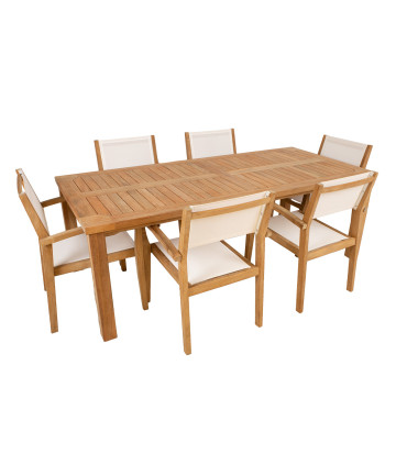 Söögilauakomplekt BALI laud 220x100xH75cm, 6 tooli 62x62xH91cm, tiikpuit