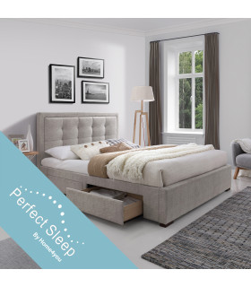 Кровать DUKE 160x200cм, с ящиками и матрасом HARMONY DUO, бежевый