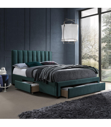 Кровать GRACE 160x200cм, с ящиками и матрасом HARMONY DELUXE, зелёная