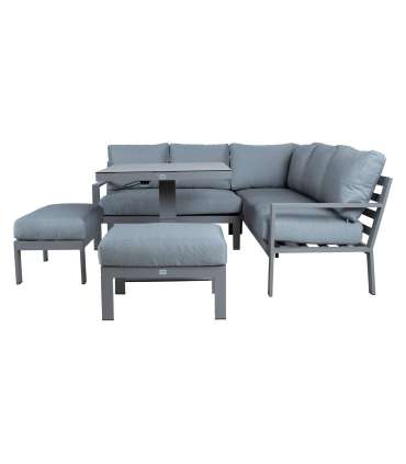 Aiamööblikomplekt RIO laud, nurgadiivan ja 2 tumbat, hallikasbeež