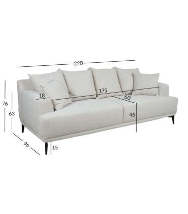 Diivan MAGNOLIA 3-kohaline 220x96xH76cm, helebeež