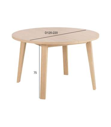 Söögilaud A-LINE D120/220xH75cm, hele tamm