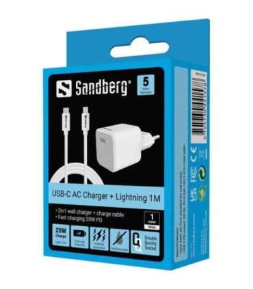 Sandberg 441-57 USB-C 20W Charger + USB-C to Lightning cable, 1M