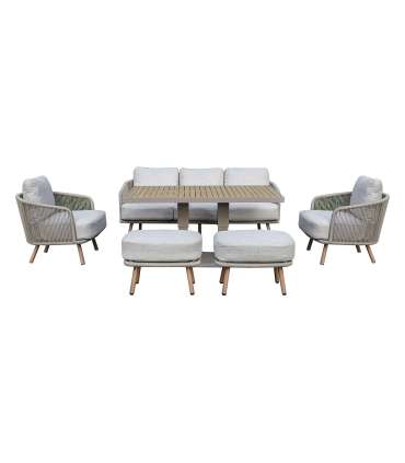 Aiamööblikomplekt MALISE laud, diivan, 2 tugitooli ja 2 tumbat, beež