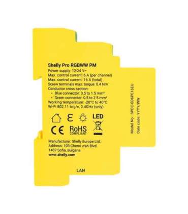 Shelly RGBWW Pro WiFi 5-Channel DIN Rail Lighting Controller