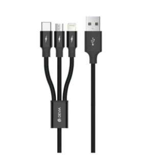Devia Kintone Series 3In1 Tube, USB to Lightning, MicroUSB, Type-C, 1,2m, Black