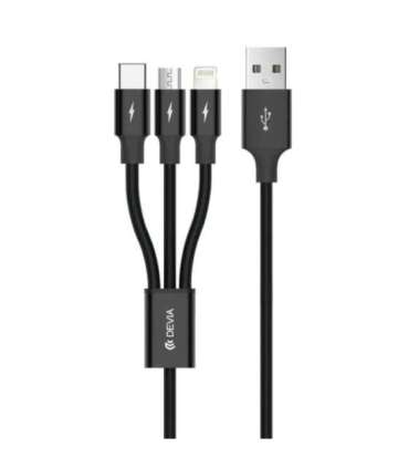 Devia Kintone Series 3In1 Tube, USB to Lightning, MicroUSB, Type-C, 1,2m, Black