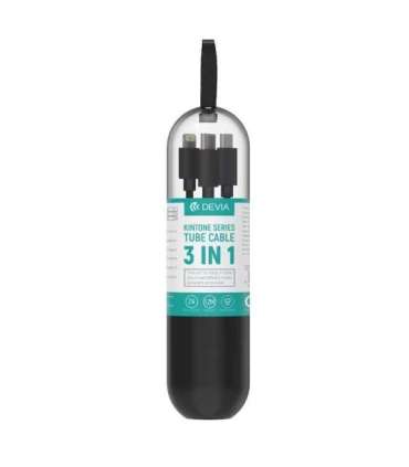 Devia Kintone Series 3In1 Tube, USB to Lightning, MicroUSB, Type-C, 1,2m, Black