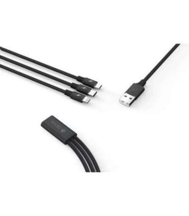 Devia Kintone Series 3In1 Tube, USB to Lightning, MicroUSB, Type-C, 1,2m, Black