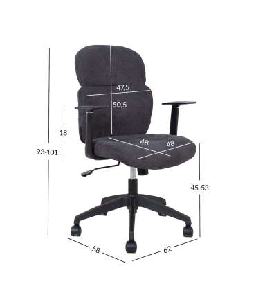 Töötool TIMEO 62x58xH93-101cm, must