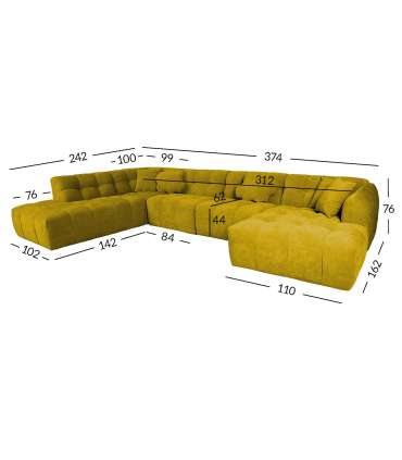 Nurgadiivan FORTE U-kujuline VN 374x242/162xH76cm, pruunikaskollane