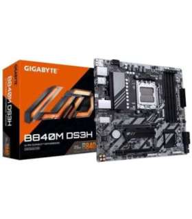 GIGABYTE B840M DS3H Motherboard - AMD Ryzen 9000 CPUs, 8+2+2 Phases VRM, up to 8200MHz DDR5, 2xPCIe 4.0 M.2, 2.5GbE LAN,