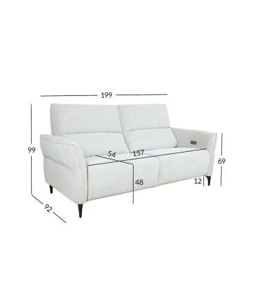 Diivan MIAMI 3-kohaline elektriline recliner 199x92xH99cm, helebeež