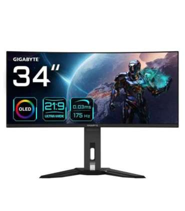 GIGABYTE MO34WQC 34" OLED WQHD Curved Gaming Monitor - 3440 x 1440, 175Hz, 0.03ms, KVM, 250 cd/m², FreeSync Premium