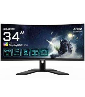 GIGABYTE G34WQCP 34" UWQHD Curved Gaming Monitor - 3440 x 1440, 1500R, 180Hz, 1ms, 350 cd/m2, AMD FreeSync Premium,
