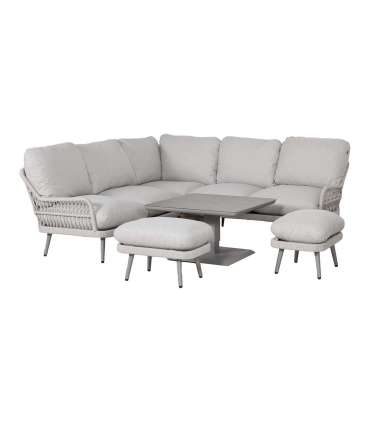 Aiamööblikomplekt MARENDA laud, nurgadiivan ja 2 tumbat, hall/beež