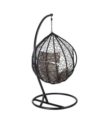 Кресло-качалка DROPLET 120x120xH200см, плетение из черного пластика, серые подушки