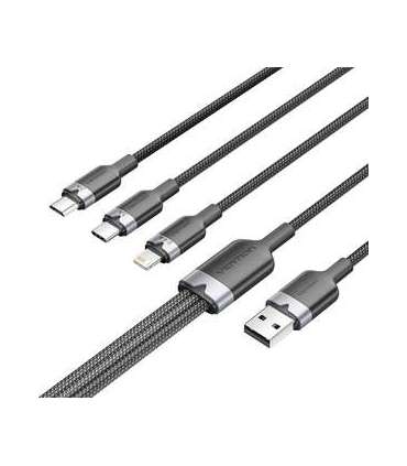 USB 2.0 A male to 3-in-1 USB-C, Lightning and Micro-B male cable Vention 3A CTPBG 1.5m