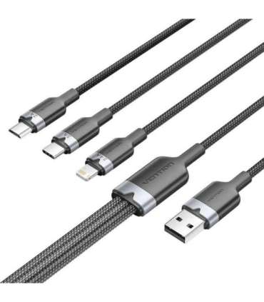 USB 2.0 A male to 3-in-1 USB-C, Lightning and Micro-B male cable Vention 3A CTPBG 1.5m