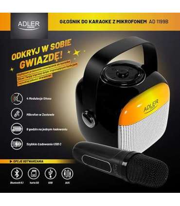 Adler AD 1199 black Karaoke speaker with microphone - SD/USB/AUX/Bluetooth