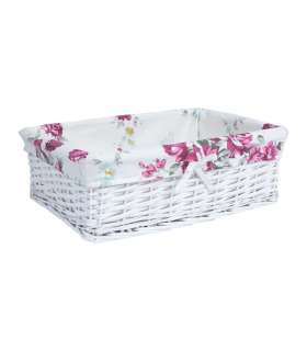 Korv MAX-3, 48x34xH16cm, valge punutis, lilleline kangas