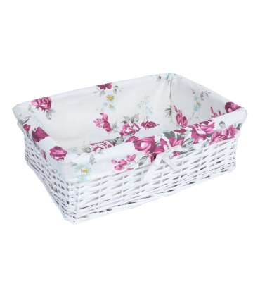 Korv MAX-3, 48x34xH16cm, valge punutis, lilleline kangas