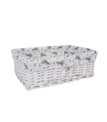 Korv MAX-3, 48x34xH16cm, valge punutis, lilleline kangas