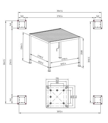 Varikatus MIRADOR-111 3x3m textilene seintega, tumehall