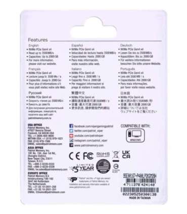 SSD Patriot Viper P400 Lite M.2 PCI-Ex4 NVMe 2000GB