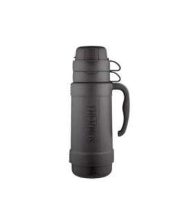 Glass thermos flask with two cups, 1 litre, black 194530 THERMOS