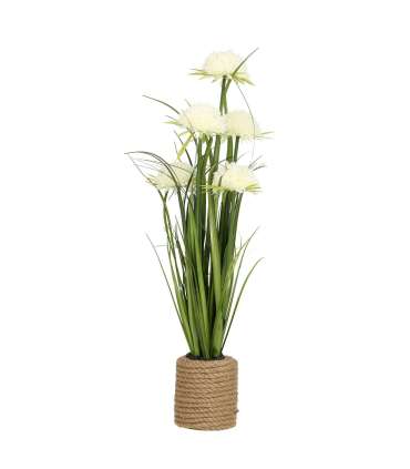 Kunstlill IN GARDEN H70cm, valge krüsanteem, rohukõrred potis